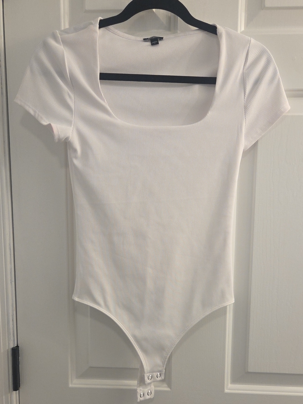 Express White Ribbed Square Neck Bodysuit